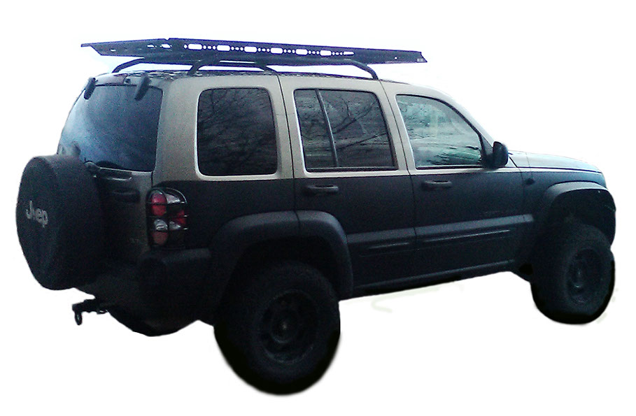 jeep with a medium revrack silhouetted with a white background